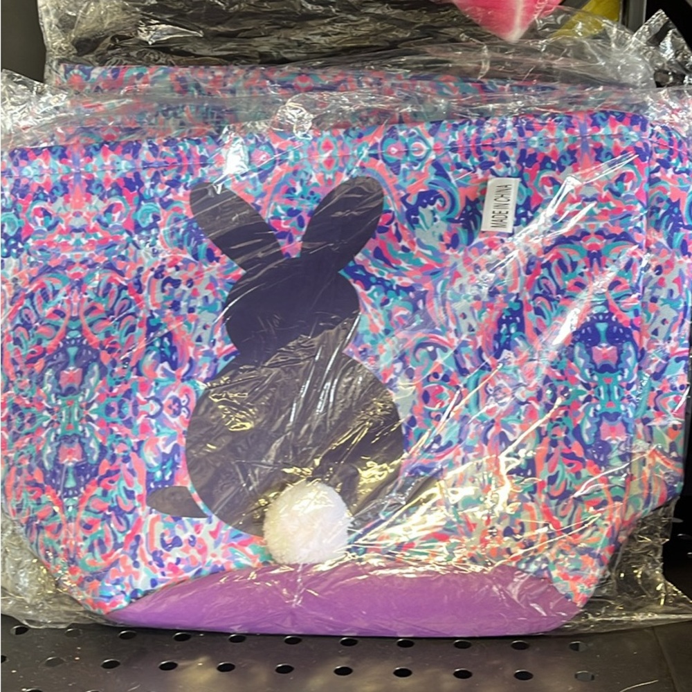 Colorful Bunny Print Easter Basket - reusable